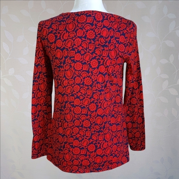 Boden Retro Folk Art Floral Print Long Sleeve Cotton Blend Top US 6 Red Blue - Picture 8 of 14